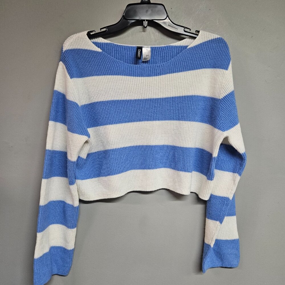 Divided by H&M cropped sweater women's small long sleeve blue white striped